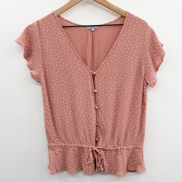 Rails Bretton Rosewood Mini Hearts Flutter Sleeve Top in Pink Size Small - Picture 2 of 11
